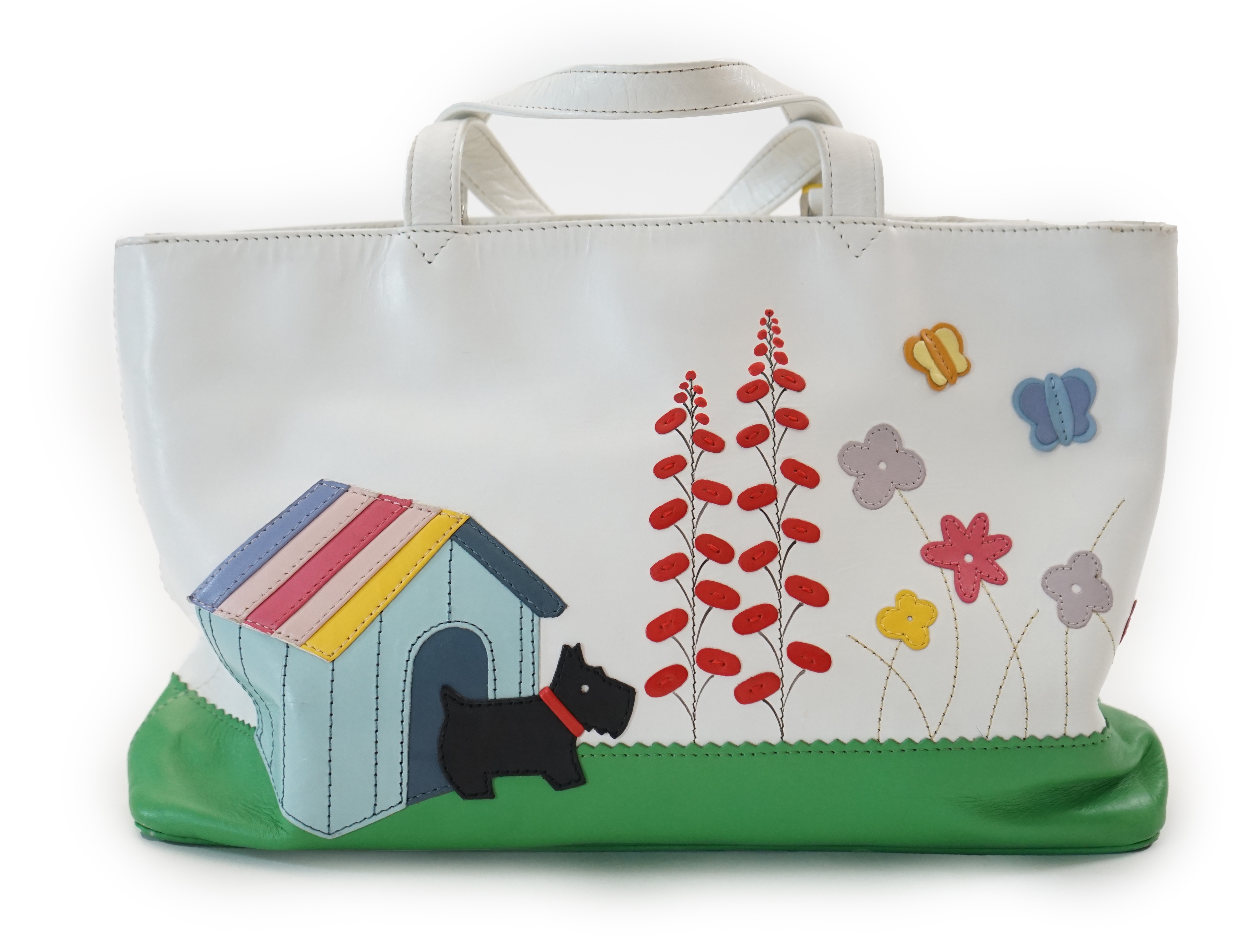 A Radley white 'Radley's Garden' leather grab bag 2004, width 30cm, depth 8cm, height 18cm